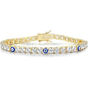 Gemsme 4 Prong Tennis Bracelet, 18K White/Yellow Gold Plated 4mm Round Cubic Zirconia Bracelets for Women Size 6-8 Inch