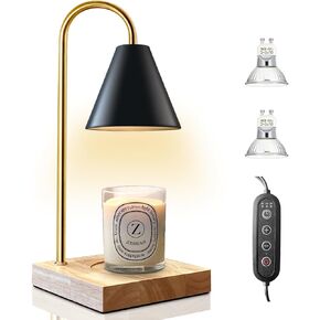 Candle Warmer Lamp with Dimmer, 2/4/8H Timer for Jar Candles, Home Decor, 2 Bulbs (Black)
