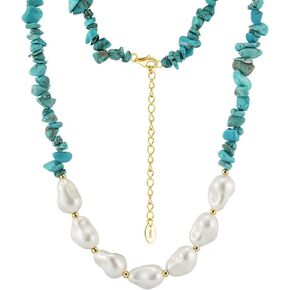 Genuine Turquoise & Pearl Beaded Strand Necklace for Women, Boho Western Cowgirl Jewelry, Handmade Healing Crystal & Chakra Protection Stone Necklace, Meaningful Gift for Her