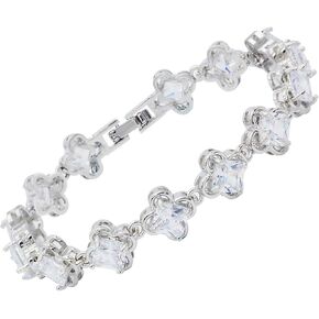 Clover Tennis Bracelet for Women Princess Cut Cubic Zirconias,18K White Gold Plated Square CZ Four Leaves Lucky Bracelet Jewelry Gifts