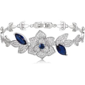 Crysdue Wedding Bridal Cubic Zirconia Tennis Bracelet for Women Bridesmaid, Elegant Flower Leaf Birthstone Bracelet for Prom Party