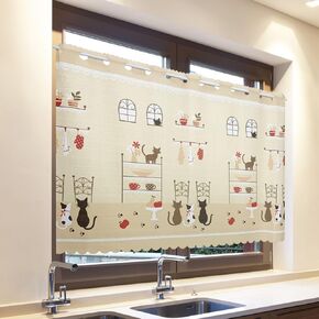 Kitchen Cafe Curtain Cute Cat Curtains, for Small Windows - 17.7/28.3/35.4 Inch Printed Short Tier Curtain, Semi-Sheer, Bathroom Privacy Curtains (Kitchen cat, 39.4" W x 17.7" L) CC-22