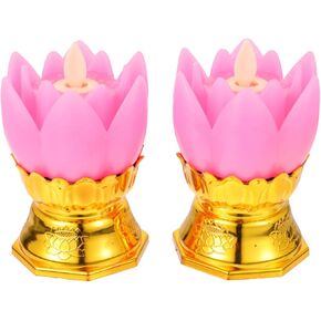Uonlytech 2pcs Lotus lamp Electronic Light Flower Candles Light Buddha Candle lamp Buddha Lights Buddha Hall lamp Flower Lamps lamp Light Embellishments Night Light Home Plastic LED Shine