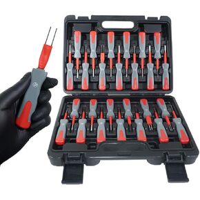 26pcs مجموعة أدوات إزالة المحطة الطرفية العالمية ، أداة تحرير المحطة الكهربائية التلقائية ، استخراج الطرفية وأداة إصدار الموصل لخدمة تسخير الأسلاك السيارات