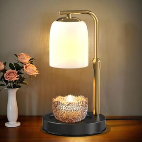 Glass Candle Warmer Lamp(Golden), with 2 Bulbs, Timer & Dimmer, Height Adjustable, Gold Candle Lamp Warmer Compatible with Large Yankee Candle Jars and 3 Wick Candles, Electric Top Candle Melter