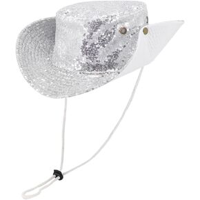Awlsyj Sequin Bucket Hat Reversible Cowboy Safari Wide Brim UV Protection Foldable Boonie Cap Beach Travel Party Hat