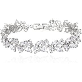 Crysdue Marquise Cubic Zirconia Tennis Bracelet for Brides Bridesmaids Women, Silver Bracelets for Wedding Prom Party Birthday Jewelry Gifts