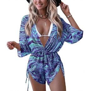 Women's Beach Deep V Neck Drawstring Swim Bikini Bathing Suit Cover up