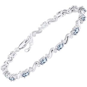 Rylos Bracelets for Women 925 Sterling Silver Classic S Tennis Bracelet Gemstone & Diamonds Adjustable to Fit 7"-8" Wrist, 13 Gorgeous 5X3MM Jewelry for Women Friendship Bracelets