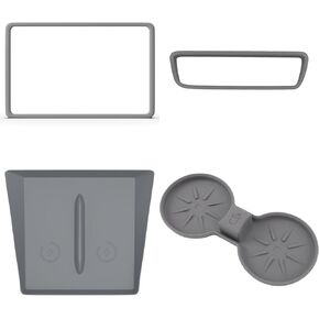 4 PCS Decoration Kit for Tesla Model Y 2025(Juniper) Model 3 2025 2024 Center Console Accessories Screen & Rear View Mirror Frame Cup Coaster Cover Mat for Phone Charging Space, Silicone Black