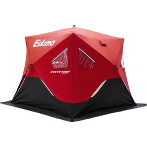 Eskimo FF949iG FatFish Pop-up Portable Hub-Style Ice Shelter, Wide Bottom Design 61 sq ft. Fishable Area, 3-4 Person Insulated Gray Interior, Red, 99" x 99"