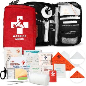 Kids First Aid Att - Travel First Aid Kit Survival with Tourniquet ، Sling & Emergency Medical Supplies ، مجموعات طبية طارئة صغيرة للسفر ، مجموعات Med Perfect للبقاء على قيد الحياة للأطفال والبالغين