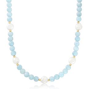 Ross-Simons 190.00 ct. t.w. Aquamarine Bead and 11-12mm Cultured Baroque Pearl Necklace With 14kt Yellow Gold