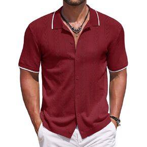 COOFANDY Mens Knit Polo Shirts Button Down Short Sleeve Shirt Summer Casual Beach Vacation Tops