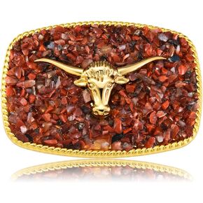 Western Belt Buckle for Men, Golden Horse Belt Buckle with Rubble Surface Women Jeans Accessory