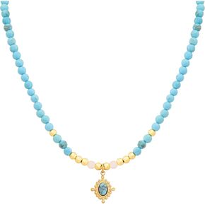MINACHI Bohemian Created Turquoise Beads Necklace with Tiny Gold Plated Stainless Steel Pendant, Women's Jewelry