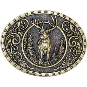 Wildlife Deer Belt Buckle for Men Oval Forest Deer Elk Celtic Floral Men’s Deer Animal Western Cowboy Belt Buckle
