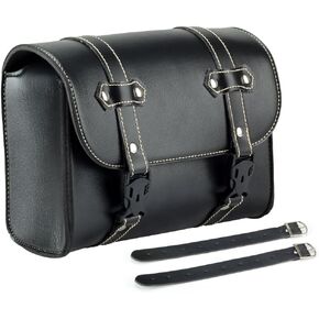 Motorcycle Tool Bag, Leather Handlebar Bag Front Fork Bag, Sissy Bar Bag Universal Travel Accessory Pouch, Black