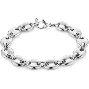 HZMAN 12MM Coffee Bean Chain Bracelet for Men Hip Hop Polished Silver Chain 8.5 Inch Men's Link Bracelet Jewelry Gift