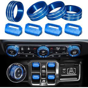 8Pcs Button Knob Cover for Jeep Wrangler JL JLU 2018-2024 2025 & Gladiator JT 2020-2024 2025 Accessories, JL Window Switch Button Cover Volume Radio Air Conditioner Headlight Switch Knob Cover (Blue)