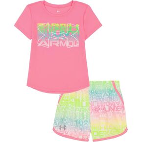 Under Armour girls Short Sleeve Shirt and Shorts Set, Durable Stretch and Lightweight, Mod Gray Animal, 4 in Saudi Arabia