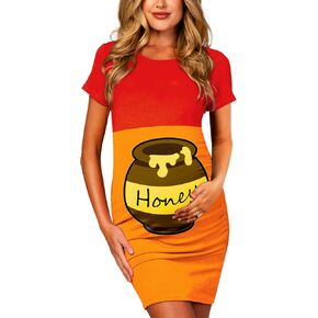 Womens Maternity Costume for Halloween Cartoon Themed Party Honey Bear Casual Summer Pregnancy Mini Dress L
