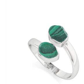 Natural Raw/Rough Malachite 2 Stone Size Adjustable Stackable Twister Ring for Women in Sterling Silver, May Birthstone Jewelry Gifts for Her (Bezel-Set)