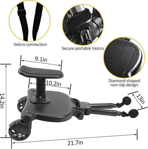 2024 New-Universal Stroller Board with Detachable Seat, 2in1 Sit and Stand Stroller Glider Board for Most Strollers, Holds Children Up to 55 LBs Stroller Standing Board (Black) in Saudi Arabia