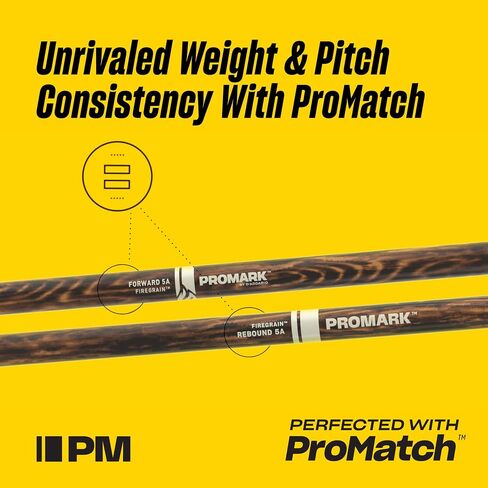ProMark Drum Sticks - Classic 5A Drumsticks - FireGrain For Playing Harder, Longer - No Excess Vibration - Lacquer Finish, Oval Wood Tip, Hickory Wood - 1 Pair in Saudi Arabia