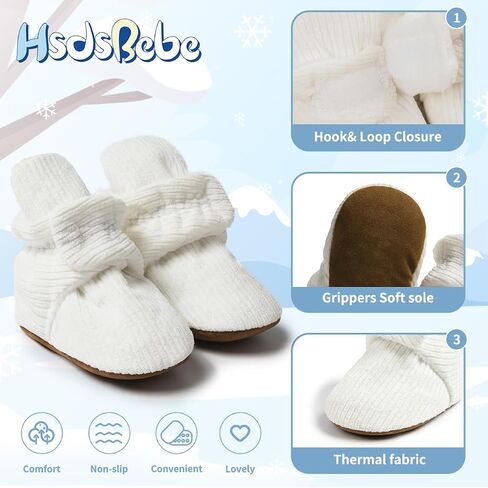 أحذية HsdsBebe للجنسين لحديثي الولادة من القطن نعل مانع للانزلاق للأطفال الصغار والأولاد والبنات أحذية جوارب مريحة من الصوف للشتاء الدافئ in Kuwait