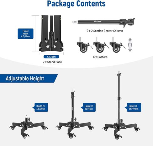 NEEWER Heavy Duty Light Stand with Casters, 2.4ft Max Height Foldable Tripod Stand for Low-Angle/Tabletop Shooting, Photography Light Stand for Softbox, Monolight and Other Photographic Equipment in Kuwait