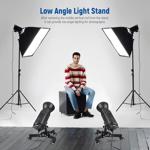 NEEWER Heavy Duty Light Stand with Casters, 2.4ft Max Height Foldable Tripod Stand for Low-Angle/Tabletop Shooting, Photography Light Stand for Softbox, Monolight and Other Photographic Equipment in Kuwait