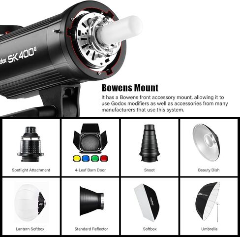 Godox SK400II 400Ws Photo Studio Strobe Flash Monolight Light with Bowens Mount &Lamp Head,150W Modeling Lamp for Studio,Shooting,Location and Portrait Photography-110V in Kuwait