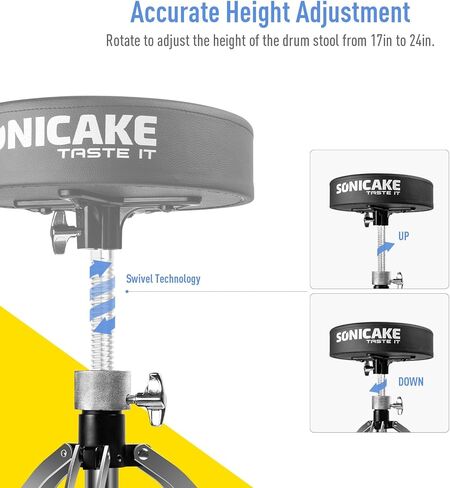 سونيكيك مقعد طبول قابل للتعديل وقابل للطي مع مقعد مبطن مضاد للانزلاق اسود in Kuwait