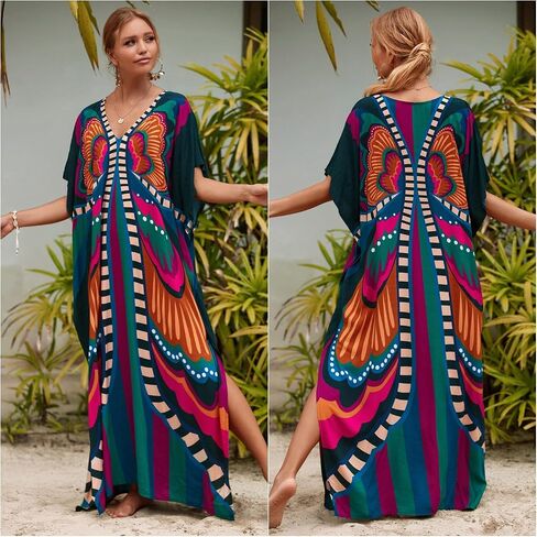 فساتين Kaftan للنساء بالإضافة إلى الحجم بدلة السباحة التستر فوق فستان شاطئ Batwing Caftan Maxi in Kuwait