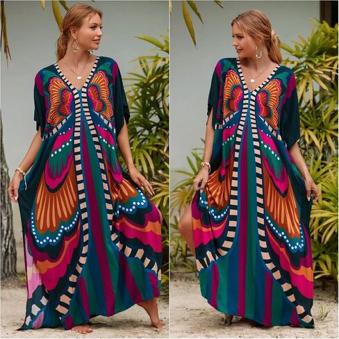 فساتين Kaftan للنساء بالإضافة إلى الحجم بدلة السباحة التستر فوق فستان شاطئ Batwing Caftan Maxi in Kuwait
