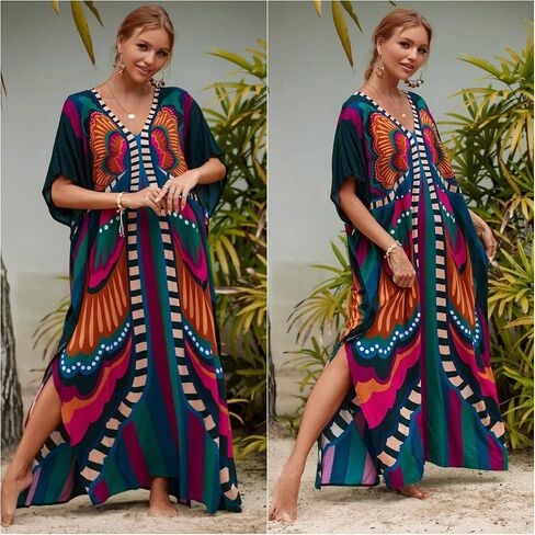فساتين Kaftan للنساء بالإضافة إلى الحجم بدلة السباحة التستر فوق فستان شاطئ Batwing Caftan Maxi in Kuwait