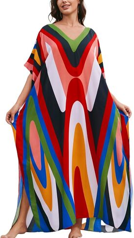 فساتين Kaftan للنساء بالإضافة إلى الحجم بدلة السباحة التستر فوق فستان شاطئ Batwing Caftan Maxi in Kuwait