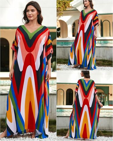 فساتين Kaftan للنساء بالإضافة إلى الحجم بدلة السباحة التستر فوق فستان شاطئ Batwing Caftan Maxi in Kuwait