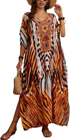 فساتين Kaftan للنساء بالإضافة إلى الحجم بدلة السباحة التستر فوق فستان شاطئ Batwing Caftan Maxi in Kuwait
