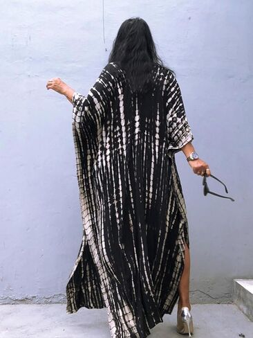 Moss Rose Women Summer Caftan Coverups Dress Kimono Beach Vacation Wear V Neck Print Maxi Boho Dress in Kuwait