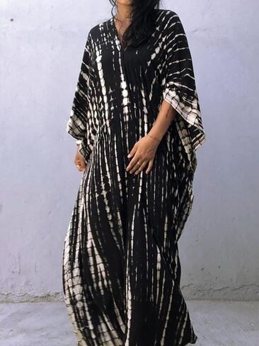 Moss Rose Women Summer Caftan Coverups Dress Kimono Beach Vacation Wear V Neck Print Maxi Boho Dress in Kuwait