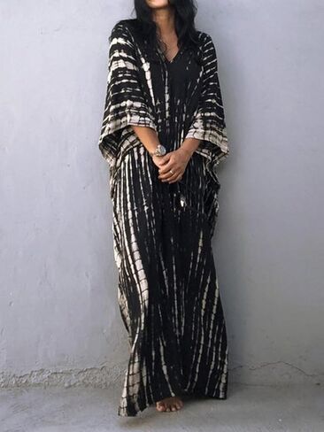 Moss Rose Women Summer Caftan Coverups Dress Kimono Beach Vacation Wear V Neck Print Maxi Boho Dress in Kuwait