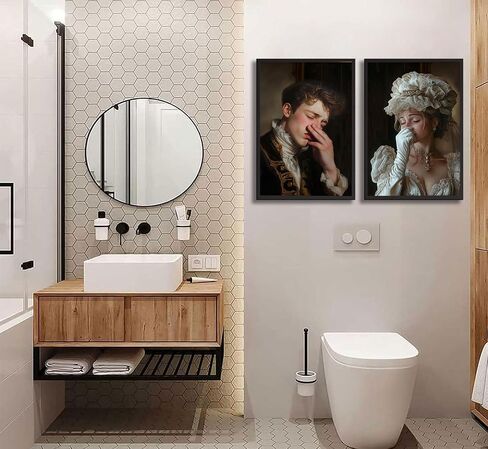 2pcs Funny African American Bathroom Canvas Wall Art African Couple Toilet Pinch Nose Posters Prints Humour Black Man With A Stinky Face Men And Women Wall Decor Pictures for Wc Bathroom Decoration in Saudi Arabia
