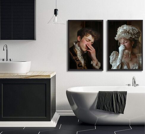 2pcs Funny African American Bathroom Canvas Wall Art African Couple Toilet Pinch Nose Posters Prints Humour Black Man With A Stinky Face Men And Women Wall Decor Pictures for Wc Bathroom Decoration in Saudi Arabia