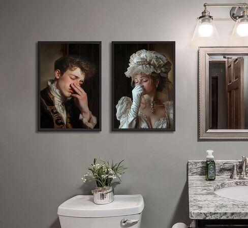 2pcs Funny African American Bathroom Canvas Wall Art African Couple Toilet Pinch Nose Posters Prints Humour Black Man With A Stinky Face Men And Women Wall Decor Pictures for Wc Bathroom Decoration in Saudi Arabia