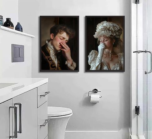 2pcs Funny African American Bathroom Canvas Wall Art African Couple Toilet Pinch Nose Posters Prints Humour Black Man With A Stinky Face Men And Women Wall Decor Pictures for Wc Bathroom Decoration in Saudi Arabia