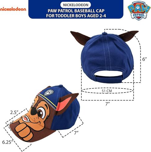 Nickelodeon Baseball Cap, Paw Patrol Marshall Adjustable Toddler Boy Hats for Kids, Blue-Chase, Ages 2-4 and Ages 4-7 in Saudi Arabia