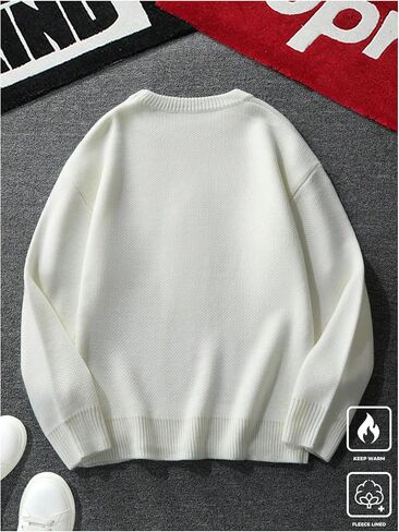 Men's Bear Embroidered Fall Sweater Casual Long Sleeve Crew Neck Pullover Sweaters in Saudi Arabia