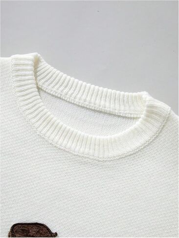 Men's Bear Embroidered Fall Sweater Casual Long Sleeve Crew Neck Pullover Sweaters in Saudi Arabia